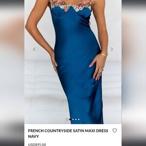 Hello Molly French Countryside Satin Floral Embroidered Blue Dress Size 2